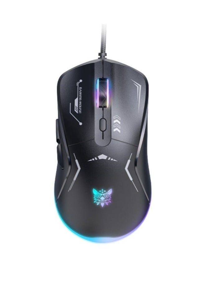 أونيكوما ماوس ألعاب سلكي CW917 - 6 أزرار برمجة قابلة للتعديل - ماوس ميكانيكي بدقة 3600 نقطة في البوصة - 7 فئران ألعاب بصرية بإضاءة خلفية RGB ملونة لأجهزة الكمبيوتر المحمولة | أسود - Image 1